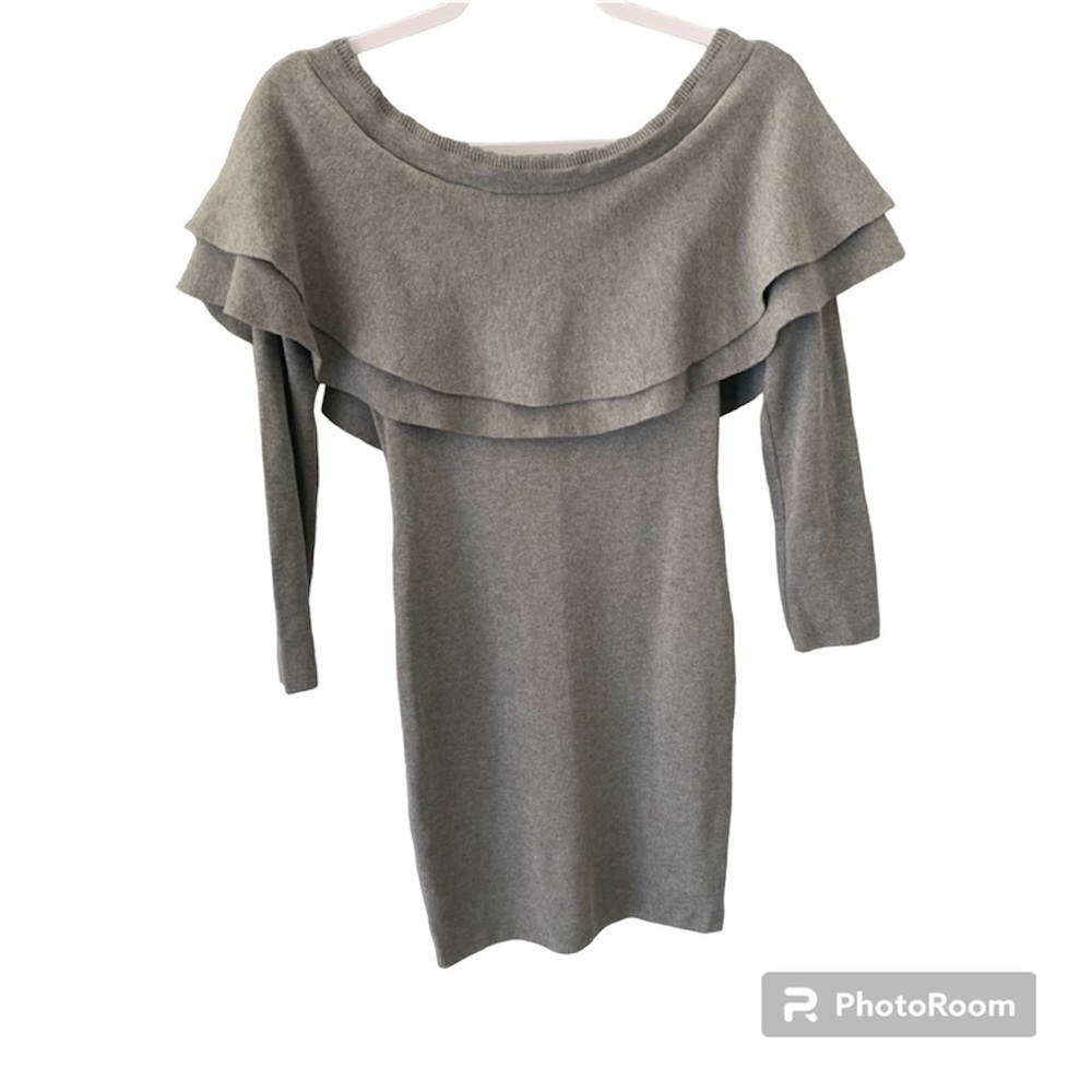 NWT Giani Binni NWT Off shoulder gray ruffle career mini sweater dress Sz Medium